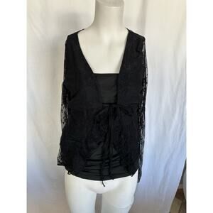 Women's Long Sleeve Lace Tiefront Shrug Sweater, Black With Tube Top Under Sz M